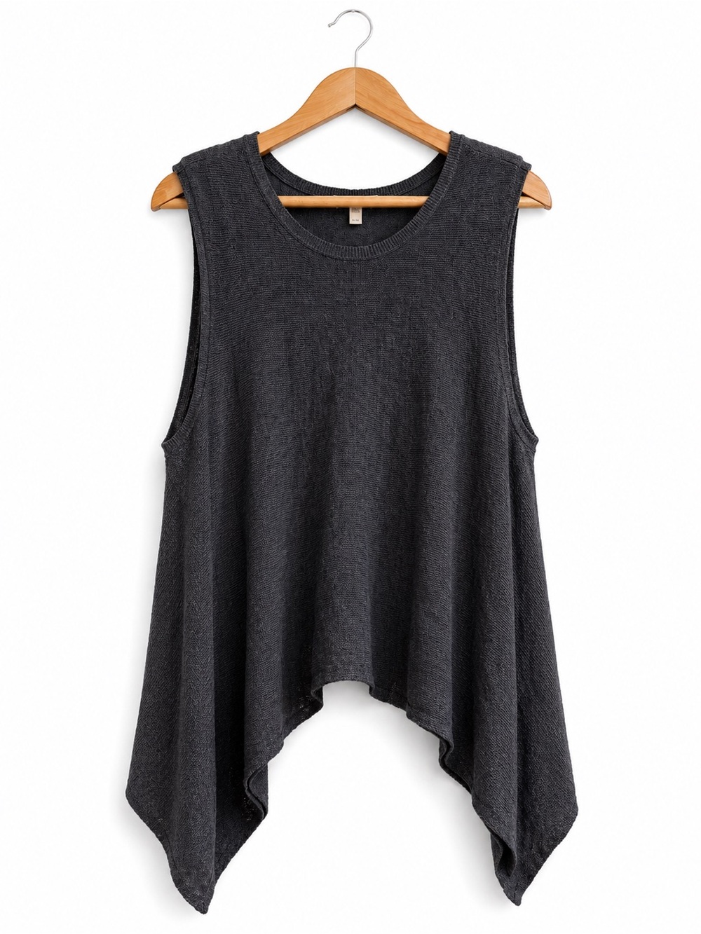 Eileen Fisher Charcoal Linen Sharkbite Hem Sleeveless Layering Tunic